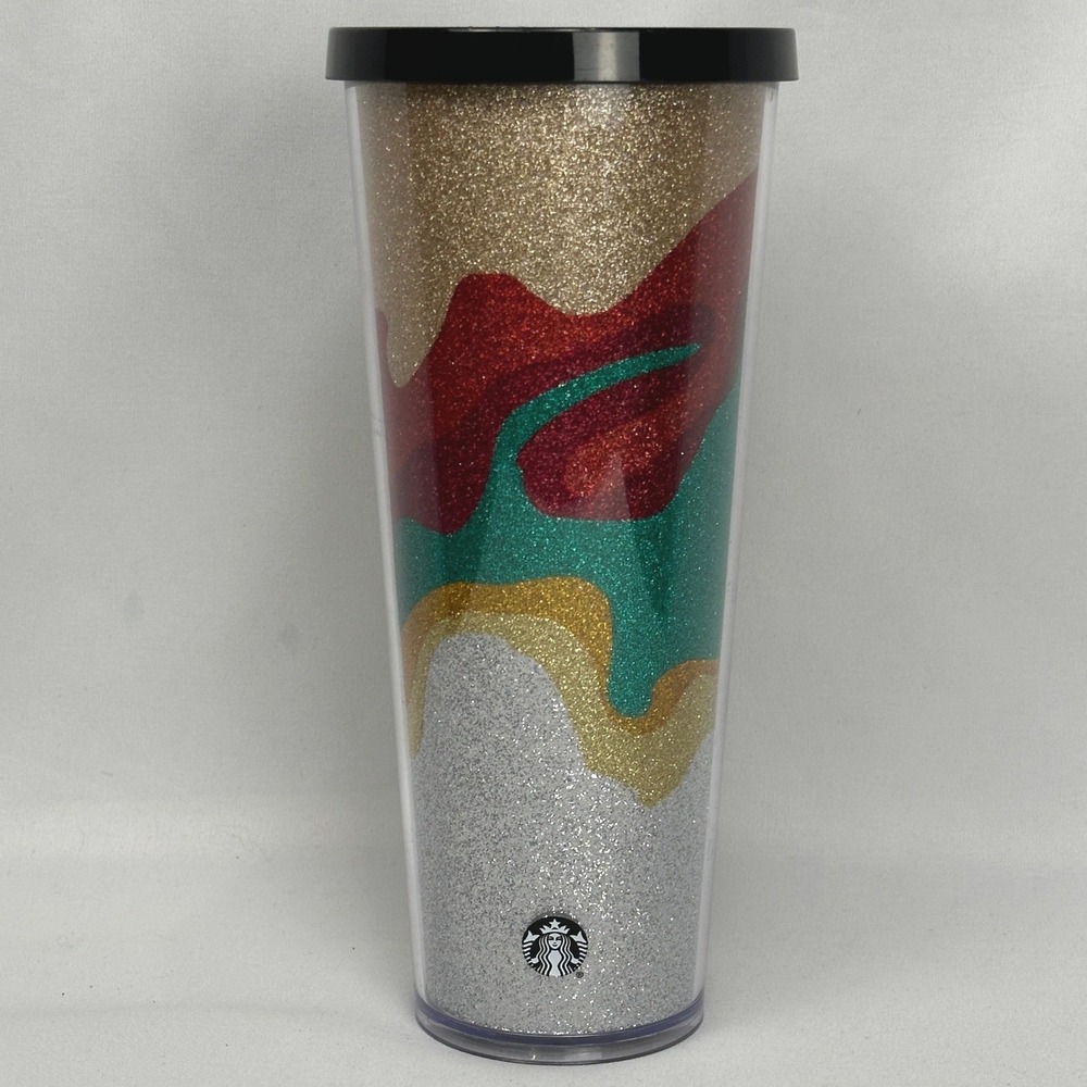 Starbucks Cold Cup Venti Glitter Tumbler Multicolor Wave Reusable Cup 24oz